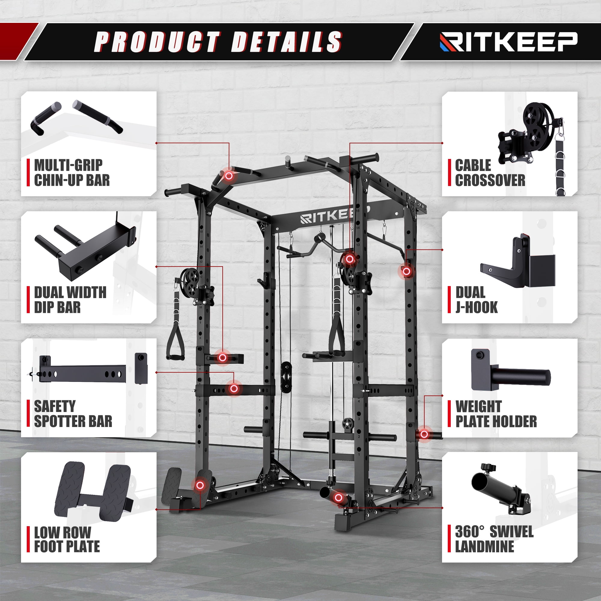 RitKeep M10 Power Cage for Home Strength Training, Workout Cable Machine