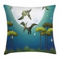 thumbnail image 1 of Dinosaur Throw Pillow Cushion Cover, Cartoon Style Dinosaurs Flying on Full Moon Magical Night Enchanted Forest, Decorative Square Accent Pillow Case, 20 X 20 Inches, Green White Blue, by Ambesonne, 1 of 2