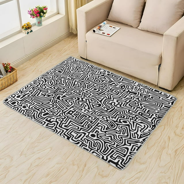 Black White Checkered Area Rug 2x3, Modern Trellis Rugs for Entryway Bedroom Living Room, Abstract Geometric Indoor Door Mat, Machine Washable Rug, Non Slip Soft Low Pile Home Decor Carpet 8IUp1-343
