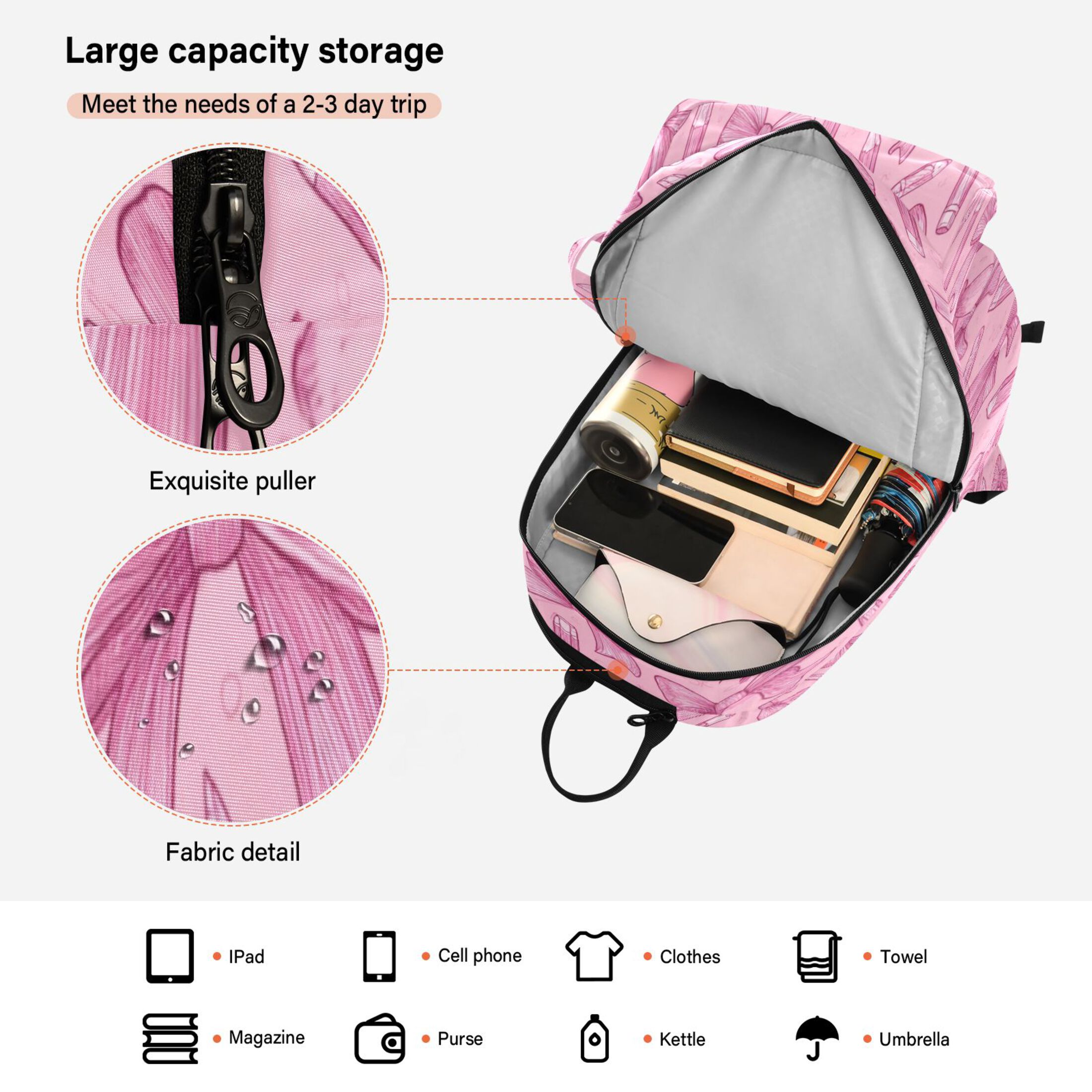 2 Racquet Holder Tennis Backpack Tennis Racket Covers Gym Bags Pink Bows and Pencils