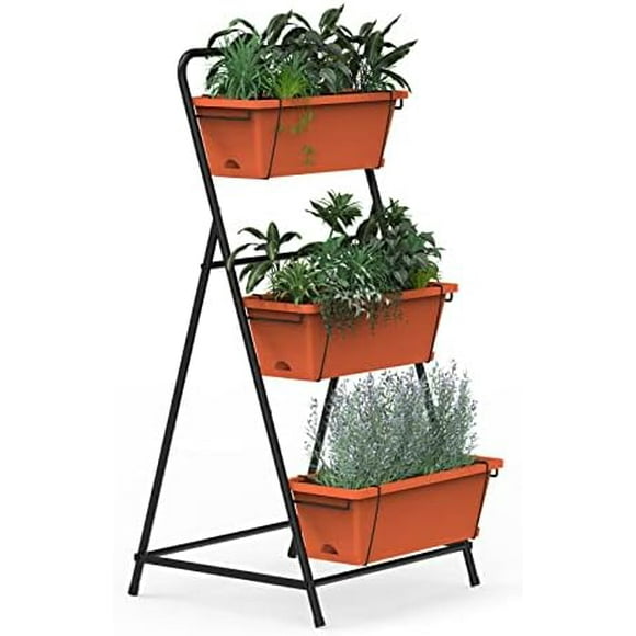 Vertical Raised Garden Bed 3 Tier Elevated Garden Planters Standing Planter Box Outdoor and Indoor for Plants Herbs Flowers Vegetables Brick Red