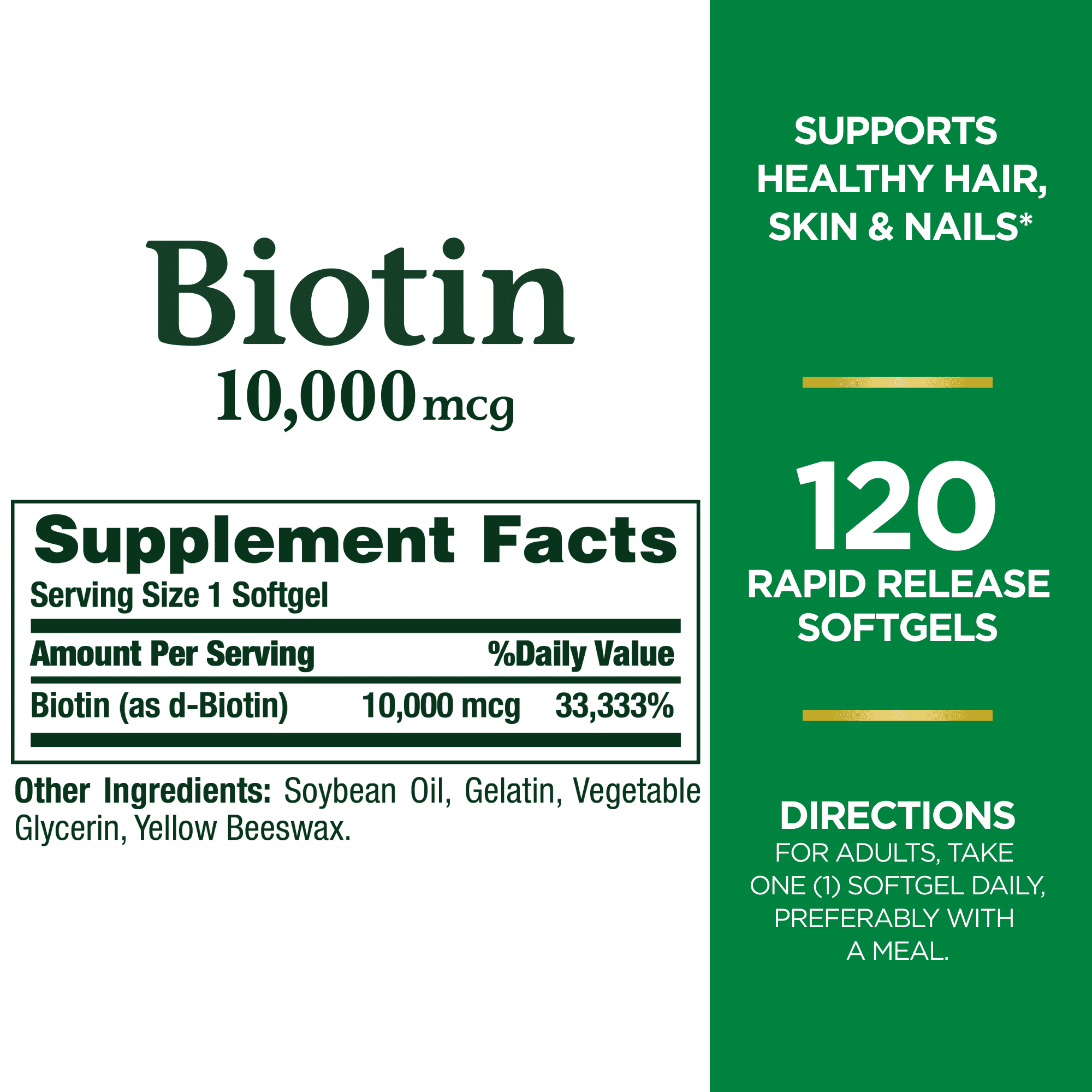 Nature’s Bounty Biotin Supplement, 10000mcg, 120 Rapid Release Softgels - image 3 of 8
