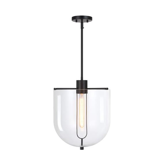 Skylar 60 Watt 1-Light Matte Black Down Pendant Light with Clear Glass Shade