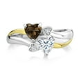 thumbnail image 2 of Gem Stone King 925 Silver and 10K Yellow Gold Brown Smoky Quartz and White Moissanite and White Lab Grown Diamond Ring for Women (0.88 Cttw, Gemstone, Heart Shape 5MM, Size 5), 2 of 5