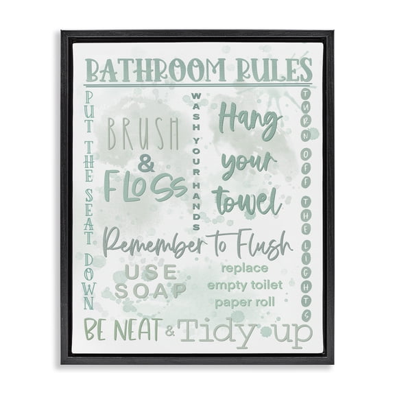 Stupell Industries Cottage Green Bathroom Rules Black Floating Frame Canvas Art, 17 x 21, by Matthew Piotrowicz