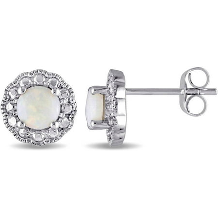 5/8 Carat T.G.W. Opal 10kt White Gold Halo Earrings