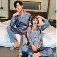 thumbnail image 2 of New Wedding Couple Pajamas Spring And Autumn Red Female Bridal Ice Silk Home Service Suit Natal Male Summer Bride, 2 of 6