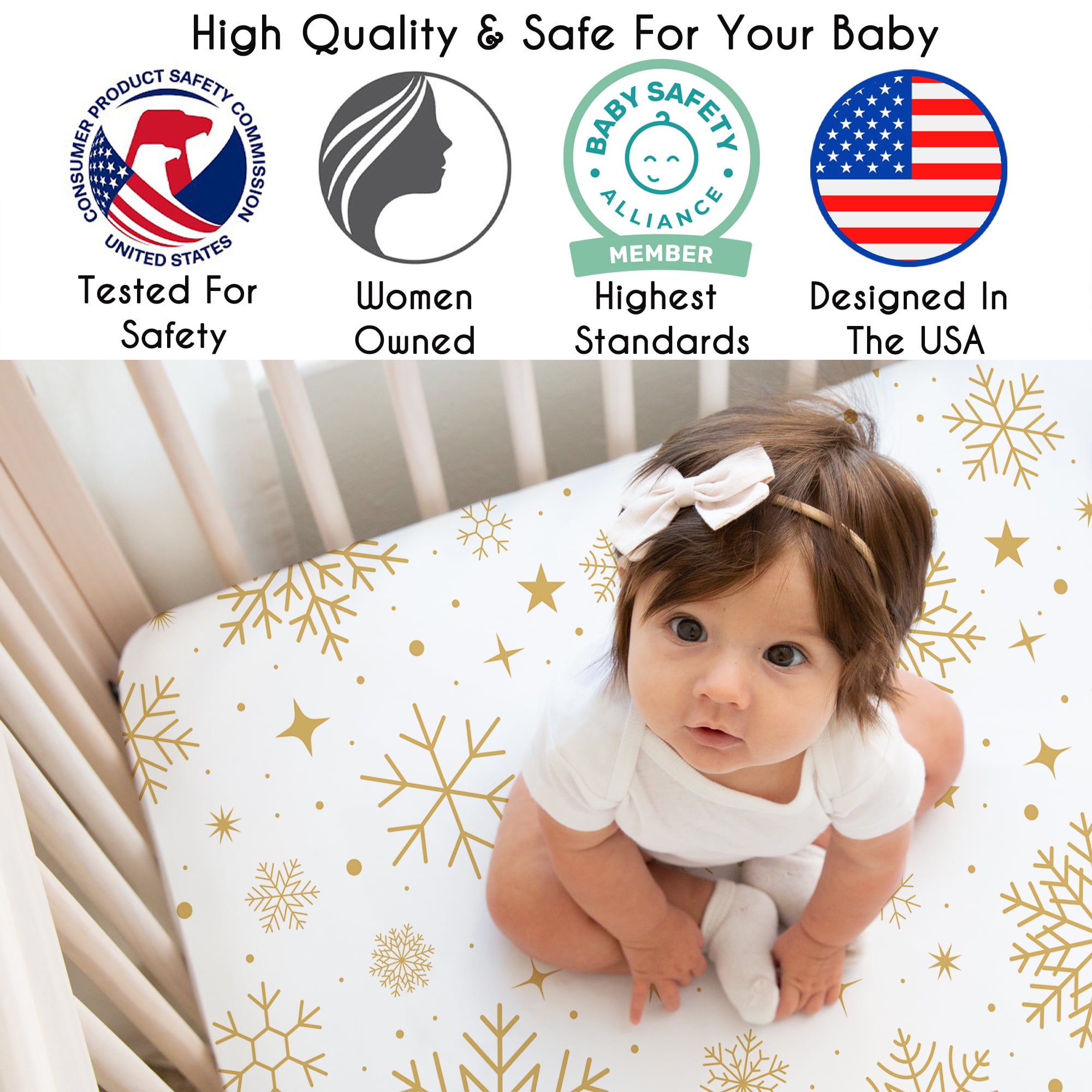 Sweet Jojo Designs Christmas Snowflakes Holiday Boy, Girl, Unisex/Gender Neutral Fitted Crib Sheet