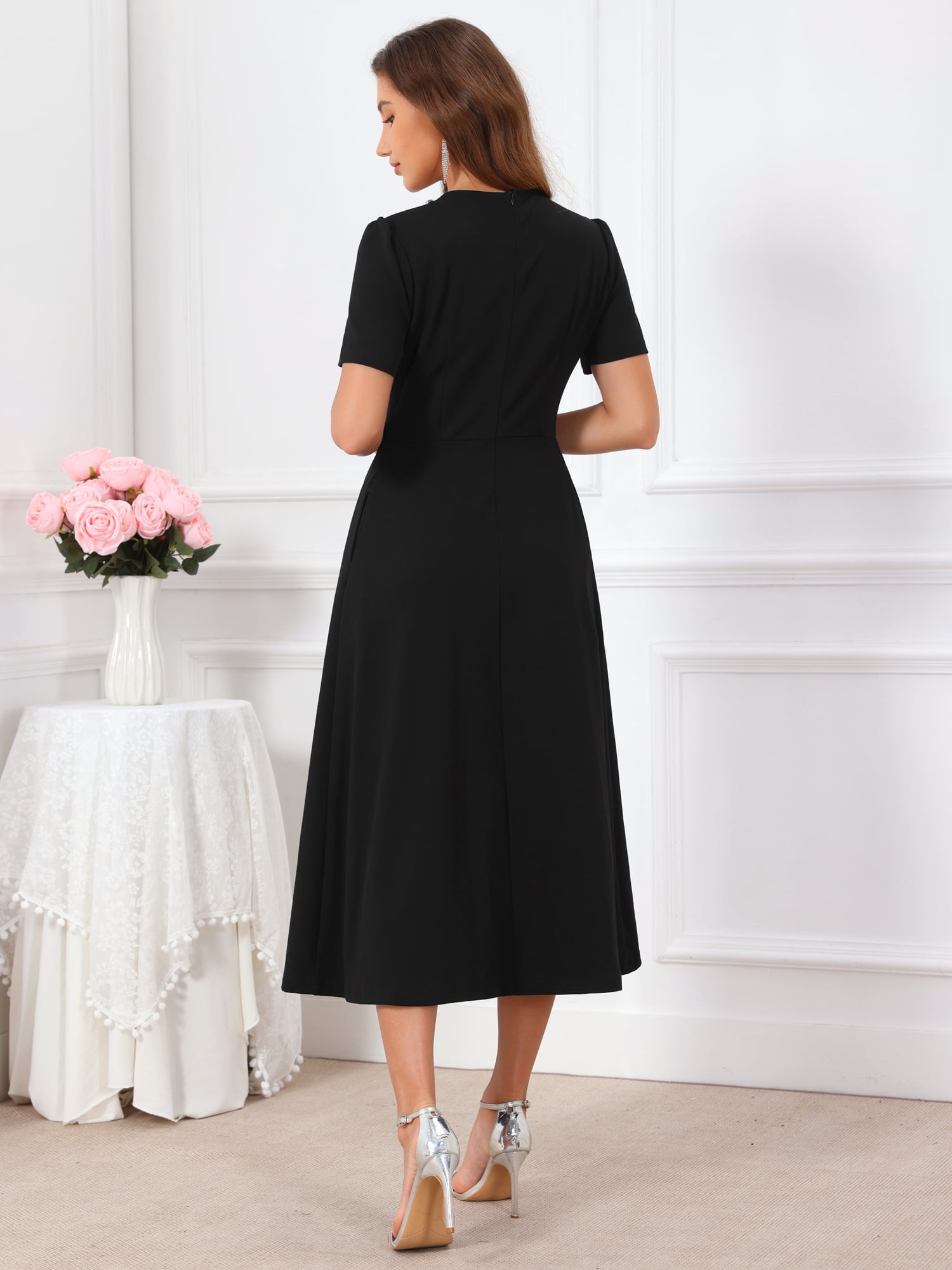 DARING DIVA Women's Formal Beaded Rhinestones Crewneck Cocktail Dress 2XL Black