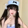 thumbnail image 7 of Vjnyvs Sweet Sailor Hat with Roll-up Brim Navy Seafaring Hat with Black Bowknot for Adult Teens Hat, 7 of 7