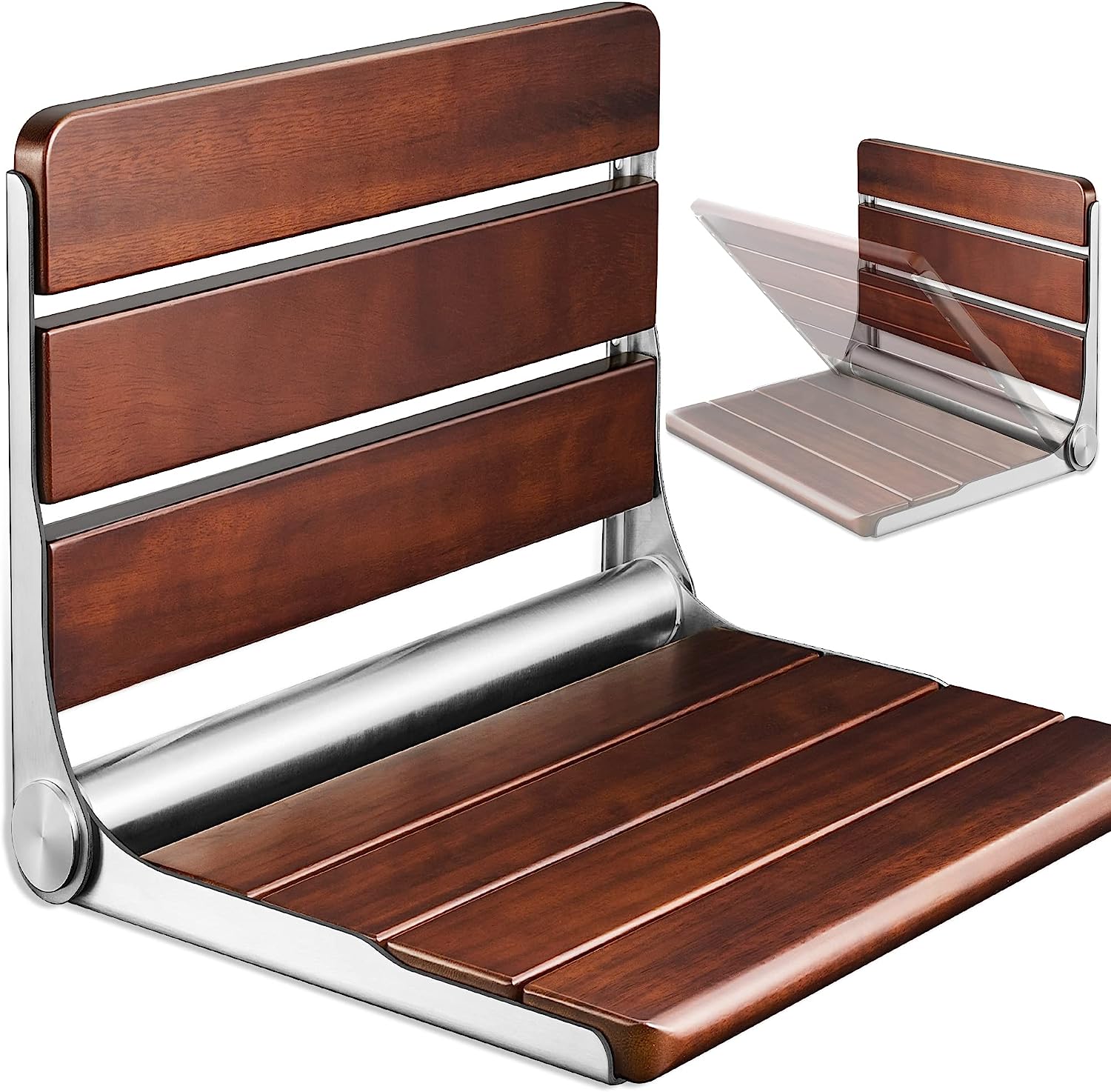 Folding Teak Shower Seat Wall Mounted Fold Down Shower Bench for Small