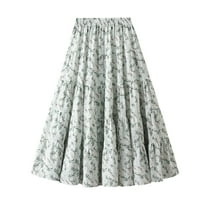 SWSMCLT Women's Pleated Skirt Cute LongA Line Calf Length Elastic Waist Peasant Ruffle Casual Fashion Spandex White Flower Small-Large