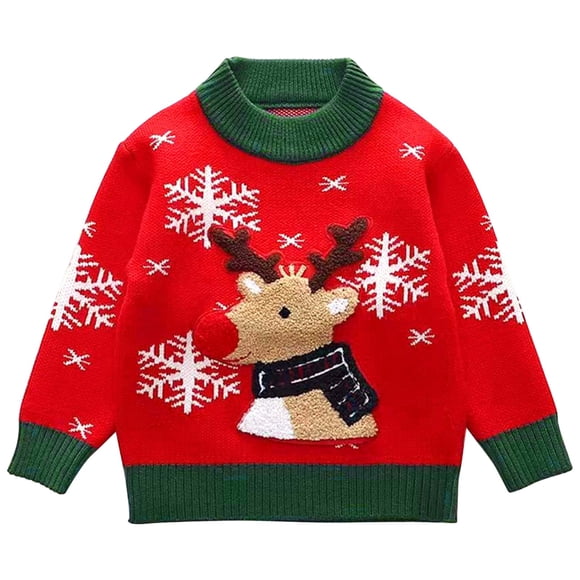 Little Kid Toddler Christmas Boys Girls Winter Long Sleeve Cartoon Deer Knit Sweater Warm Sweater For Children Clothes Zipper Sweaters Babies Boys Shirts 4 6 Thick Hoodie Toddler Long Sl Red 3-4 Years