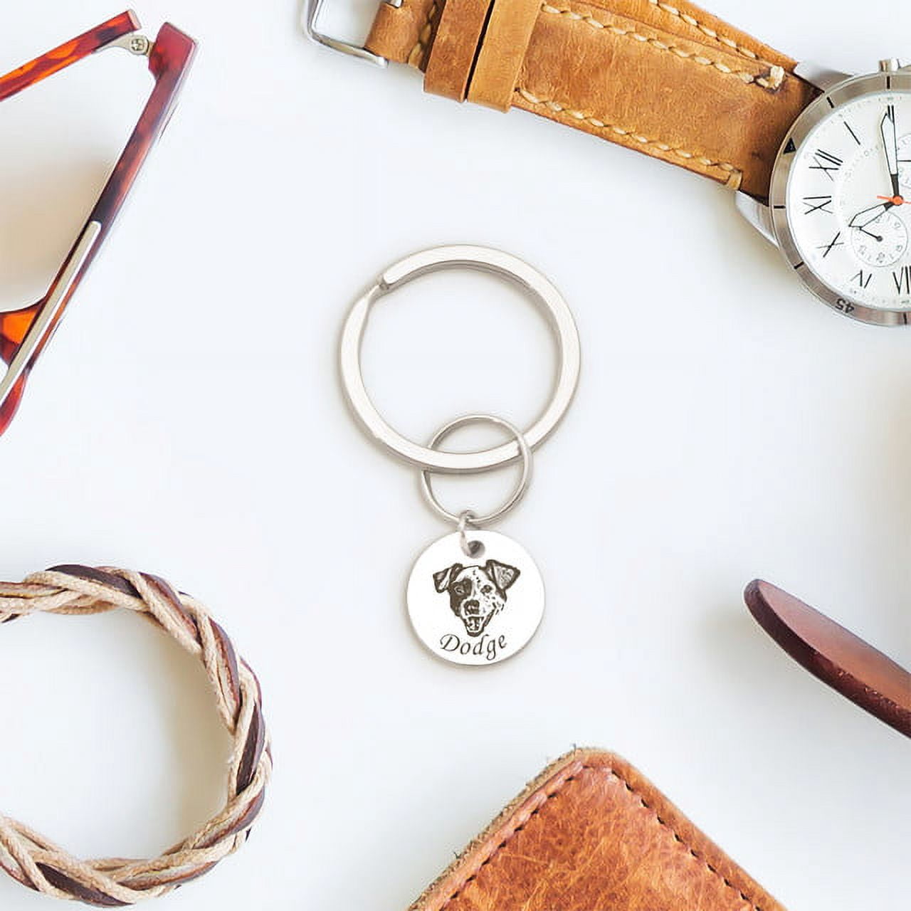 Anavia Personalized Pet Portrait Custom - Pet Portriat Keychain - Pet Photo Keychain for Pet Lovers Gift - Engraved Keychain Pet Memorial Gift for Friend - 2 Disc