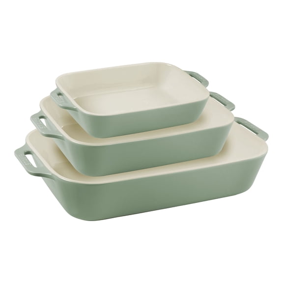 STAUB Ceramique Rectangular Baking Dish Set Eucalyptus 3 Piece