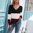 thumbnail image 2 of Timegard Womens Top Notched V-Neck Button Long Sleeve Color Block Tee Shirts Fall Casual Comfy Tops, 2 of 6