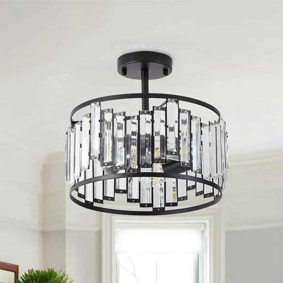 Aiwen 3 Lights Stylish Crystal Open Caged Sparkle Semi Flush Mount Ceiling Lamp