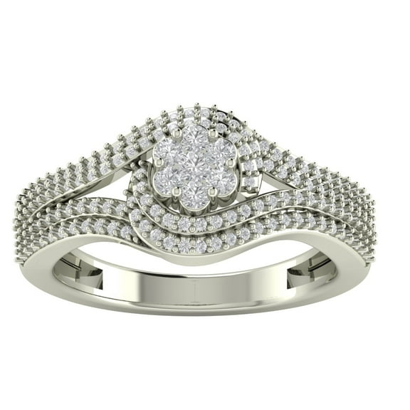 Araiya 14K White Gold Diamond Bypass Halo Band Ring (1/2 cttw, I-J Color, I2-I3 Clarity), Size 7