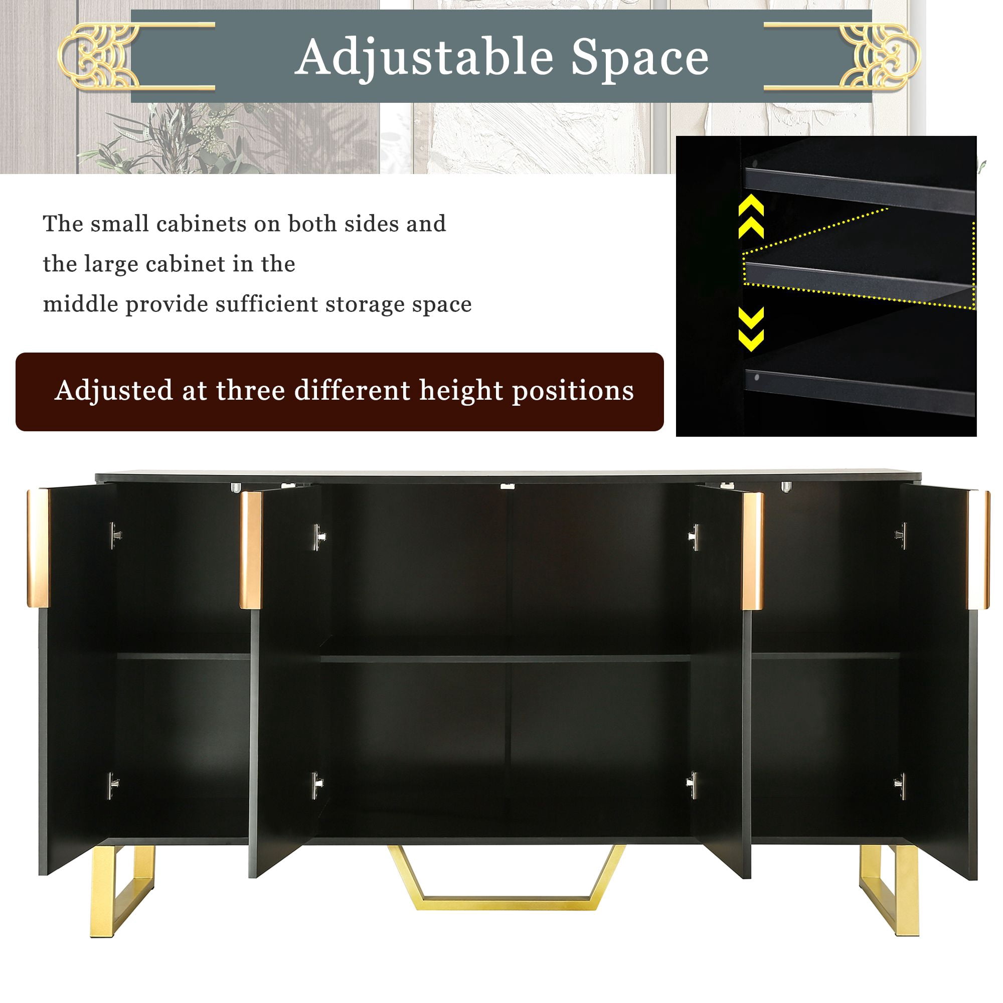 Aukfa Kitchen Cabinet,Modern sideboard with Four Doors - Black