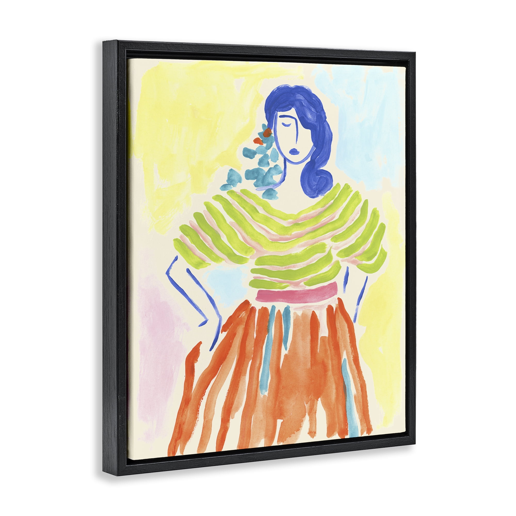 Stupell Industries Bold Hued Fashion People Painting Black Floater Framed Canvas Art Print Wall Art, 17 x 21