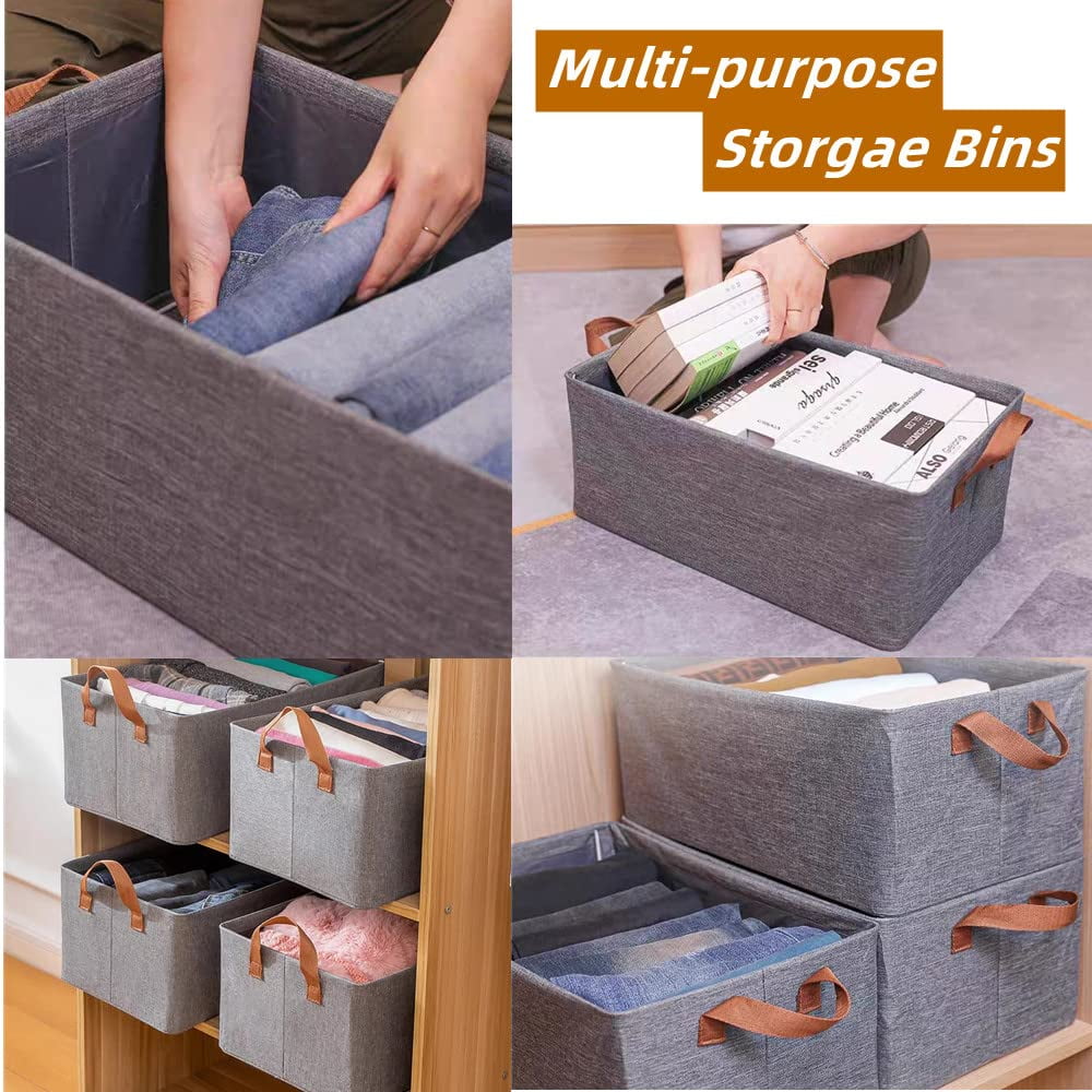 Deally 3 Pack Large Capacity Storage Bins Closet Organizer System, Sturdy Foldable Storage Boxes for Organizing Clothing, Sheets, Toys, Books - Shelf Organizer Shelves Basket Storage Bin