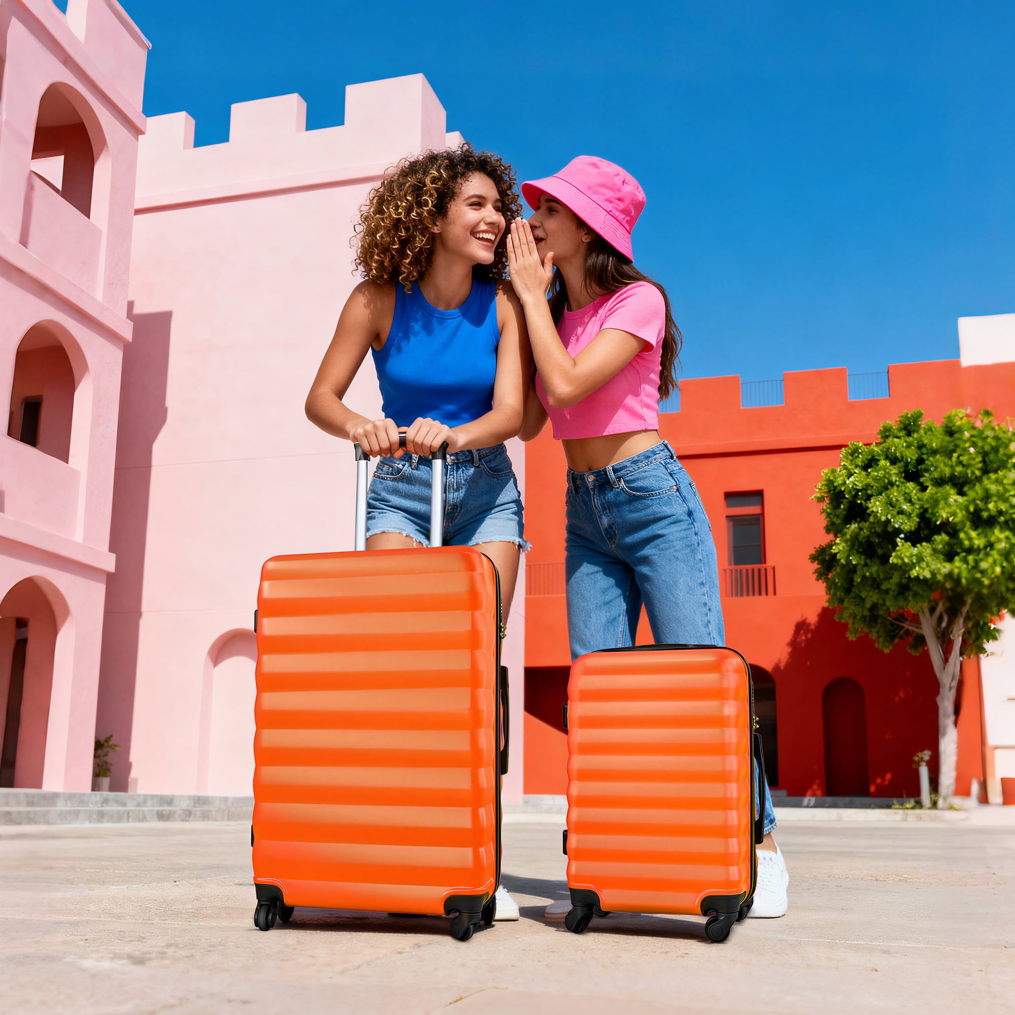 9 Piece Luggage Sets, Hard 20 24 28 inch Luggage with 6 Pieces Organize Bags Travel Suitcases Sets with Wheels, Orange