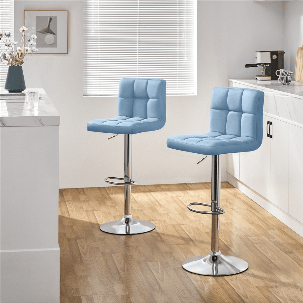 Alden Design Modern PU Leather Bar Stools with Backrest and Footrest, Set of 2, Blue