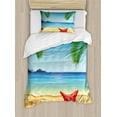 thumbnail image 1 of Beach Duvet Cover Set Twin Size, Tropical Beach Pattern with Starfish Ocean Palm Trees and Sun Rays Romantic Tourism, Decorative 2 Piece Bedding Set with 1 Pillow Sham, Multicolor, by Ambesonne, 1 of 3
