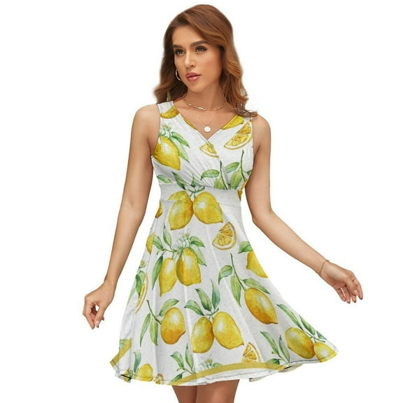 Watercolor Yellow Fruit Lemon Sundress Sleeveless Dress Summer Women Clothes Dress for Women Dresses