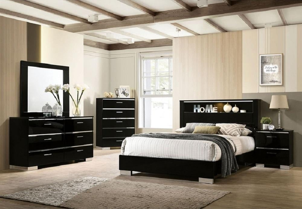 Contemporary Black Solid Wood Queen Bedroom Set 3pcs FOA FOA7039 Carlie