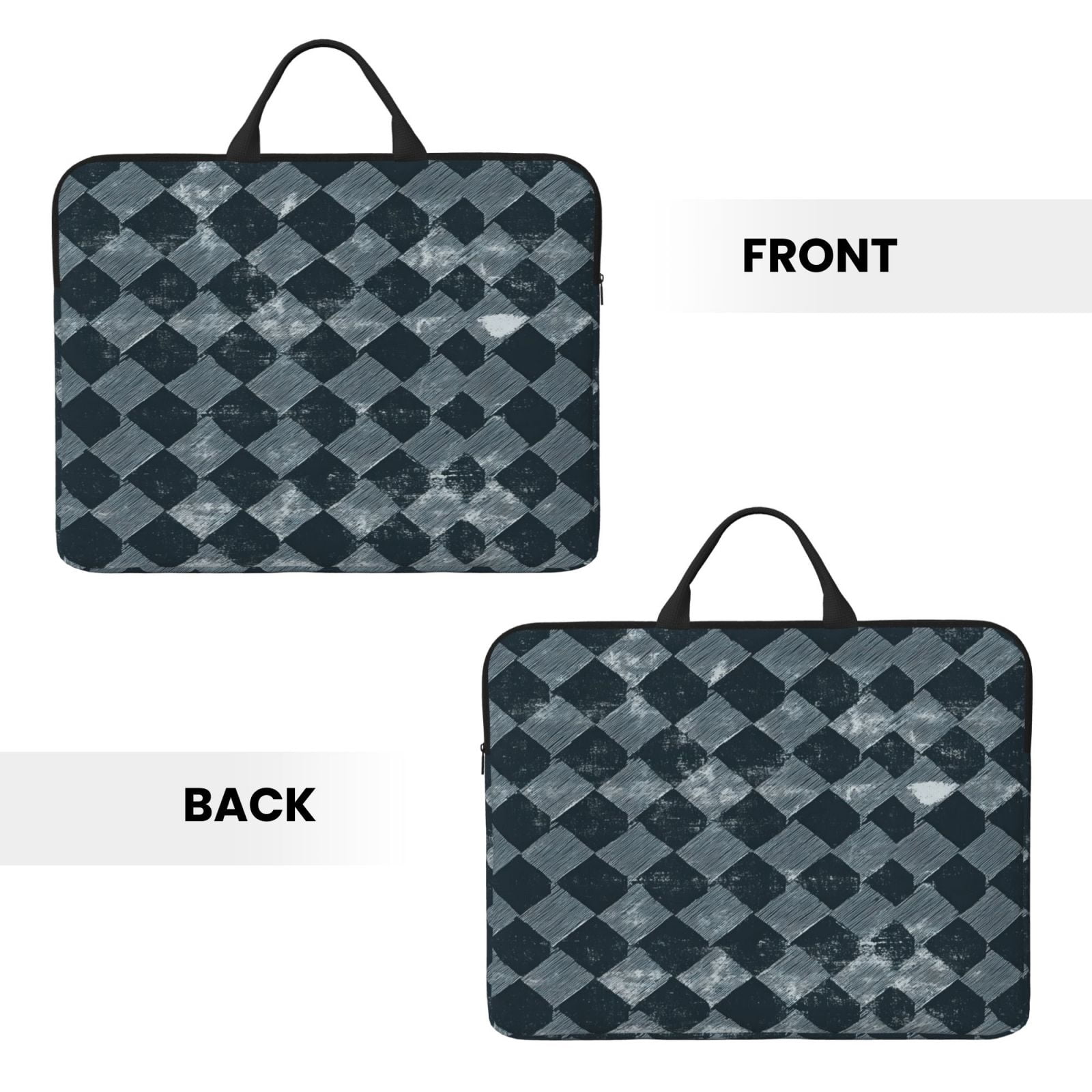Laptop Sleeve Bag For Women Men 14inch Waterproof Durable Protective Computer Carrying Cover Handle Laptop Case Bag Darkslateblue Houndstooth Vintage Texture Hand-Drawn Sketch_3