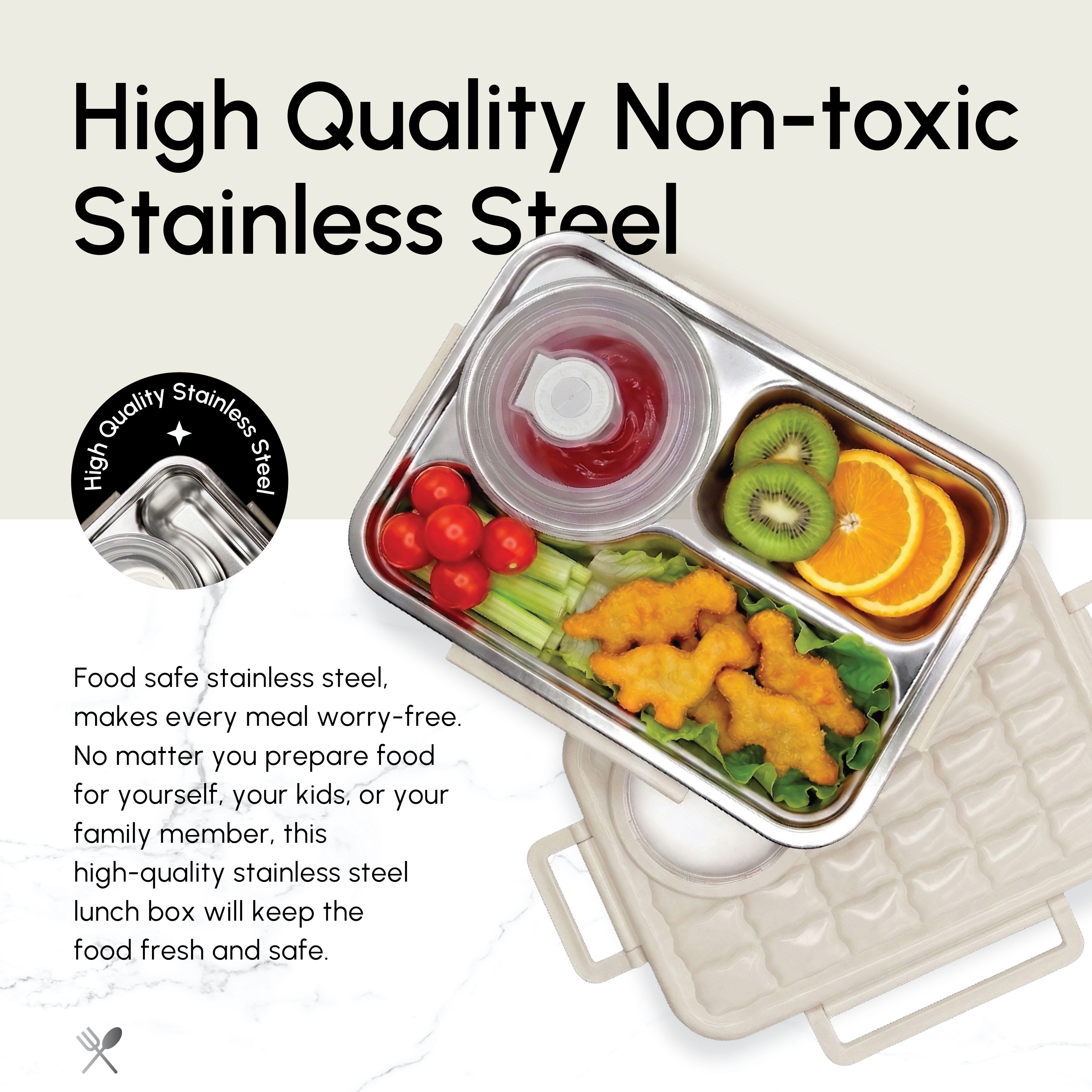 Just Cook Microwave Safe Stainless Steel Bento Box with Sauce Jar 1050 ml (Coconut Milk)