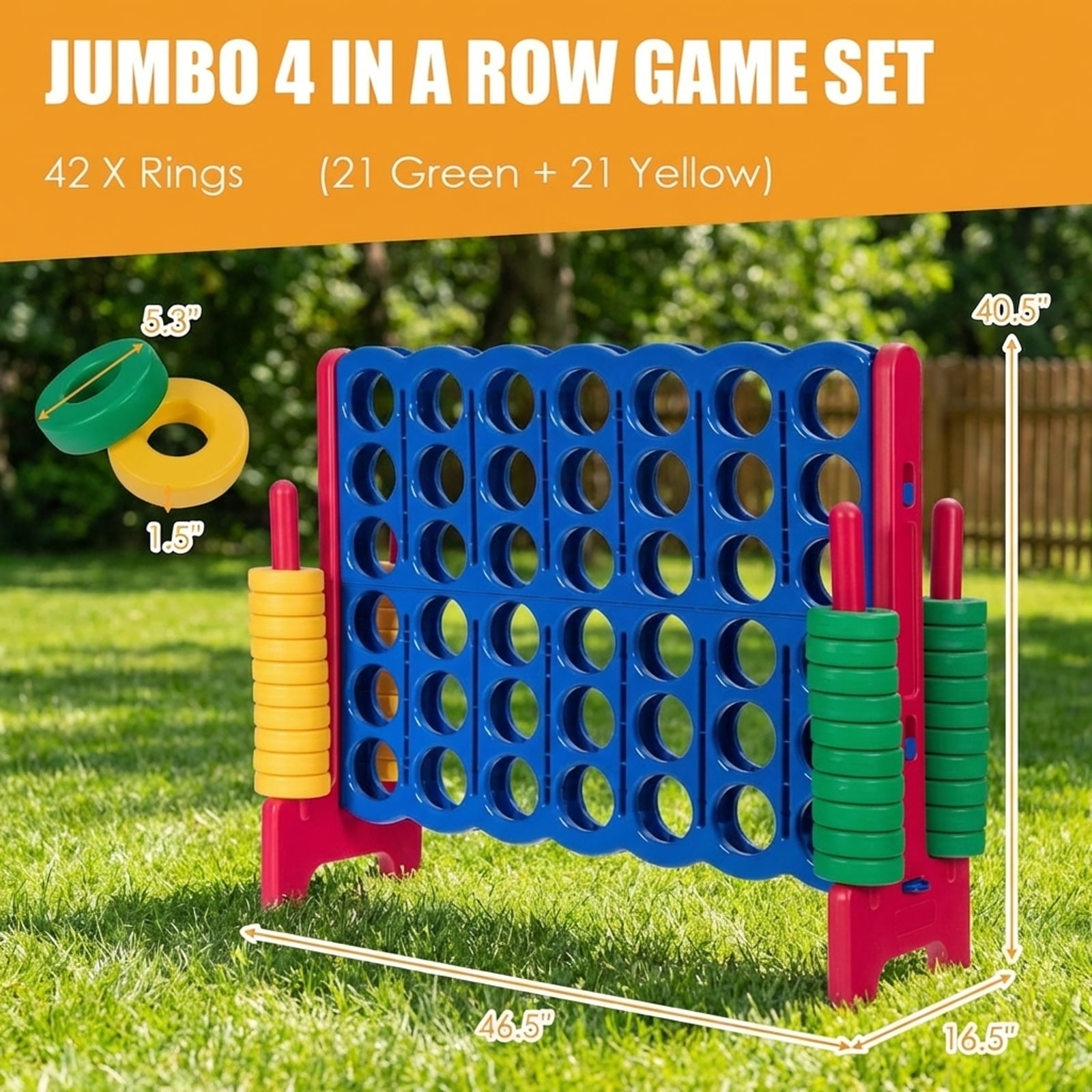 Redsmile Jumbo 4-to-Score Giant Game Set with 42 Jumbo Rings and Quick-Release Slider-Red Red - Outdoor Backyard Lawn Party Game for Kids Adults