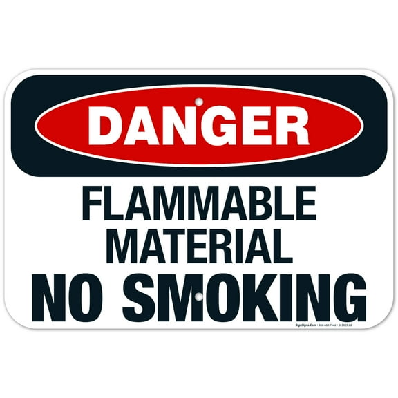 Flammable Material No Smoking Sign, OSHA Danger Sign, 12x18 Aluminum