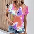 thumbnail image 2 of ShomPort Summer Casual Tops for Women V-Neck Short Sleeve T-Shirts Gradient Print Button Tees, 2 of 5
