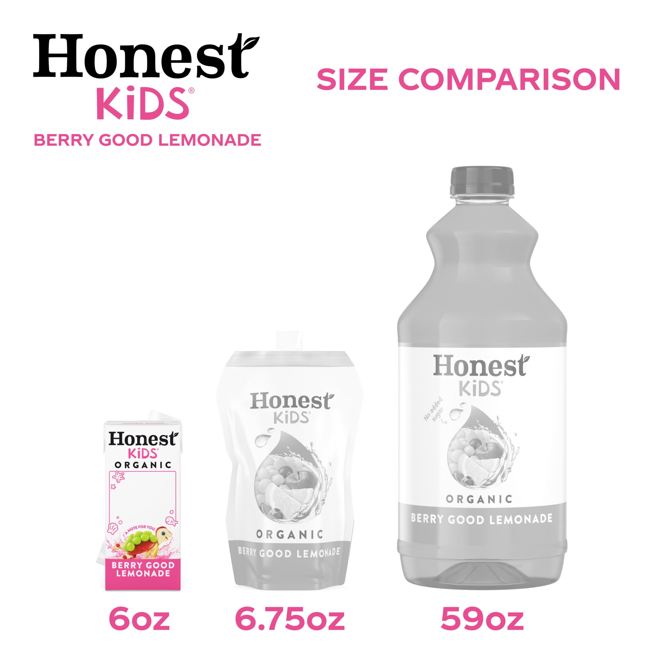 (3 pack) Honest Kids Berry Good Lemonade Organic Juice Drink Cartons, 6 fl oz, 8 Pack