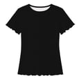thumbnail image 4 of Girls Lettuce Trim Shirts Short Sleeve Ribbed Tops Tops for Girls 10-12 Crewneck Casual T Shirt Summer Tee Blouse(Size 10-11 Years,Black), 4 of 4
