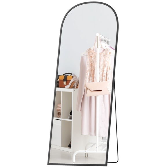 Black Arched Full Length Mirror - 64" x 24" Standing & Wall Mount Mirror for Bedroom, Living Room, Aluminum Alloy Frame