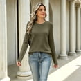 thumbnail image 5 of Meltox Womens Pullover Knit Sweater Long Sleeve Crewneck Slim Fit Lightweight Basic Top Soft Ribbed Trim Casual Layering Shirt Army Green L, 5 of 8