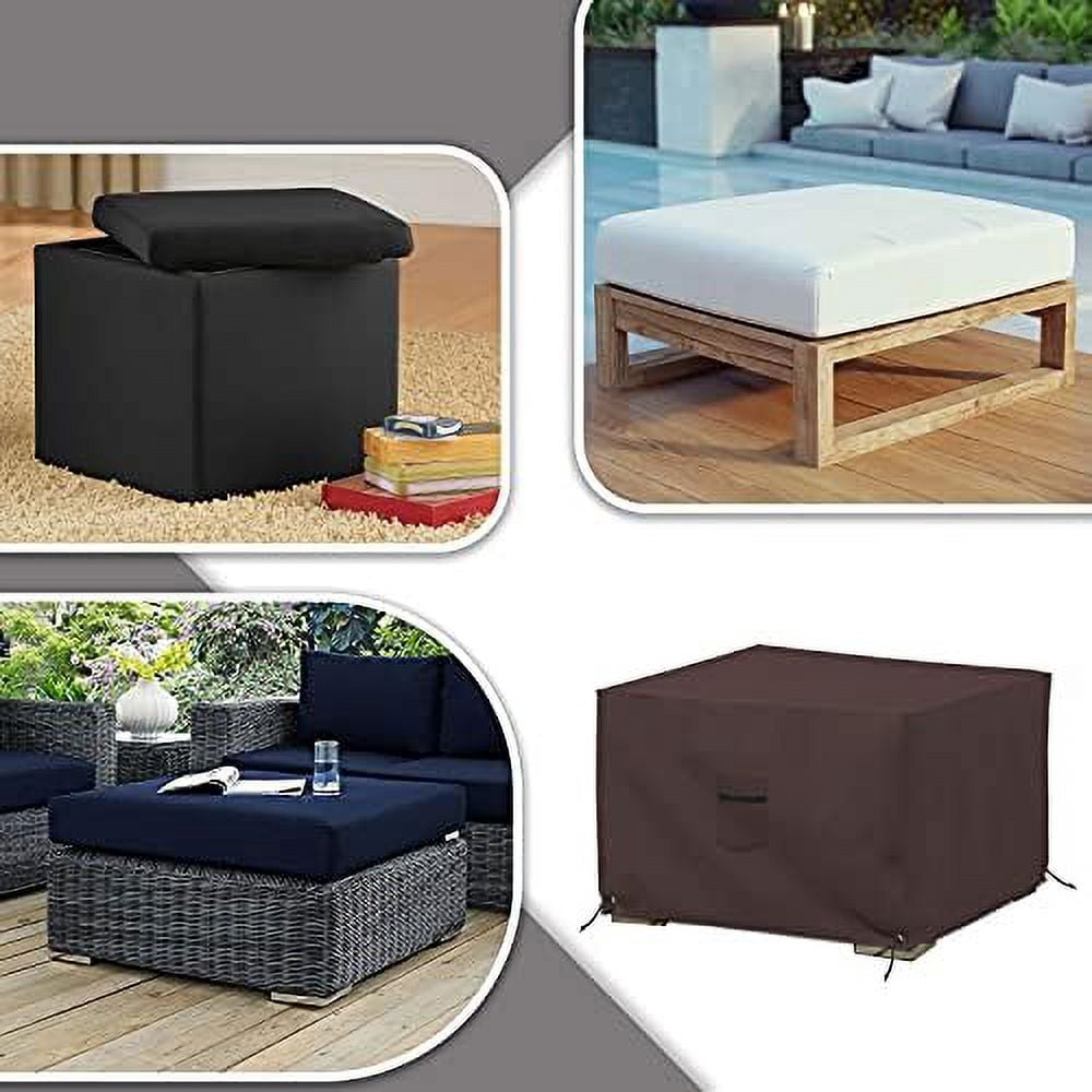 COVERS&ALL Square Ottoman Cover, Heavy Duty 18 Oz Waterproof UV & Weather Resistant Patio Garden Furniture Stool Protector Indoor Outdoor with Air Vents & Drawstrings (23" L x 23" W x 18" H, Coffee)