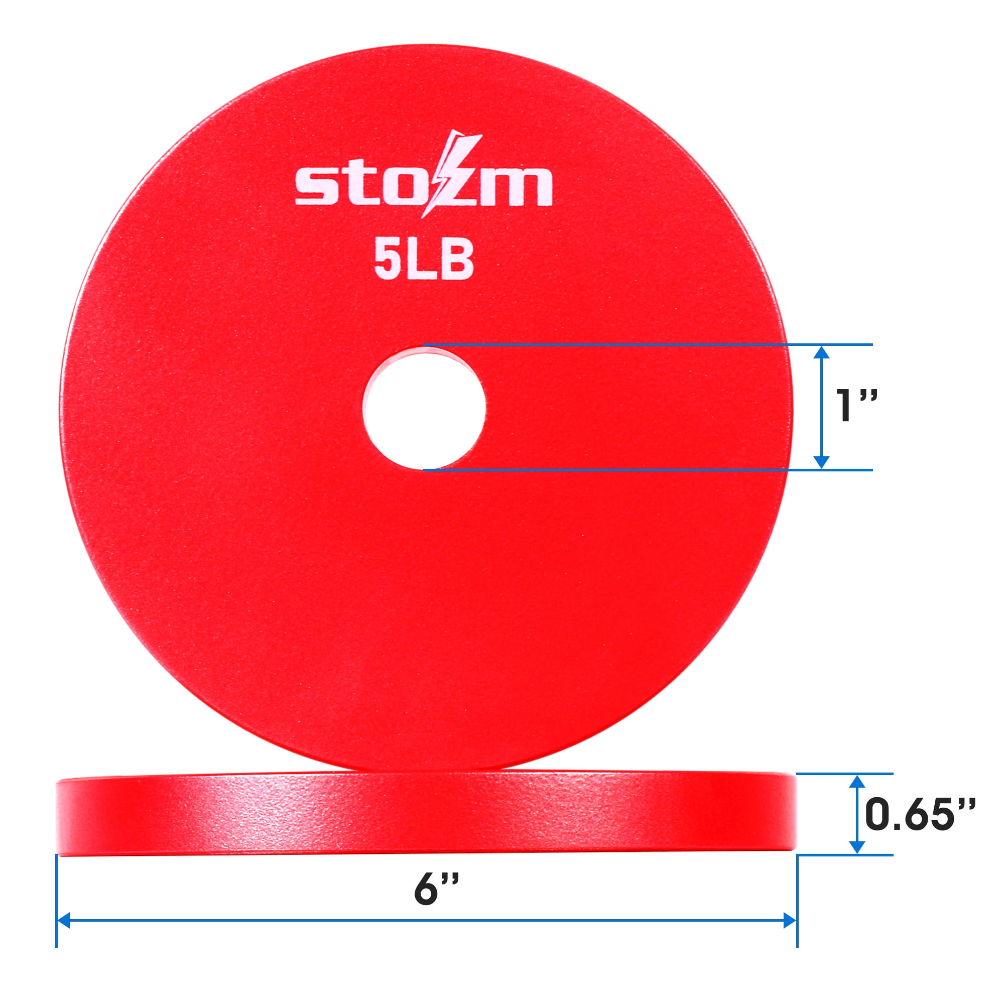 STOZM Solid Steel Weight Training Plates 1 Inch, 12 x 5 lbs. Set (Red)