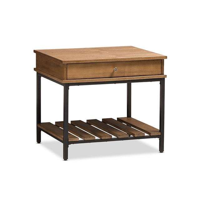 Urban Designs 370124 Newcastle Oak Brown Finished Wood Black Metal End