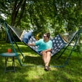 thumbnail image 6 of Sunnydaze 2-Person Polyester Curved Spreader Bar Hammock, 450 lb Capacity - Navy/Gray Octagon, 6 of 11