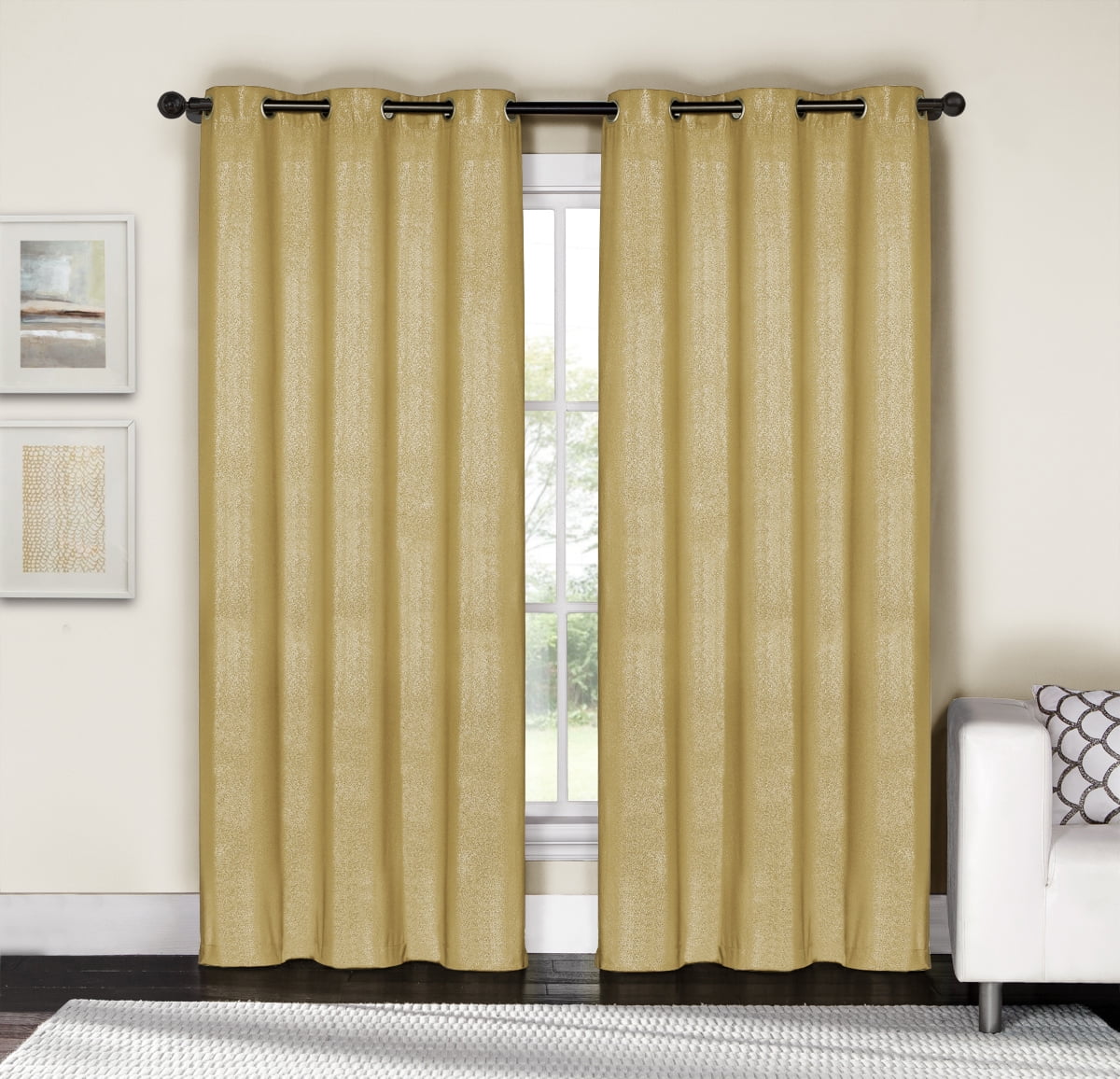 Gold and Silver Metallic Grommet Window Curtain Panel Pair: Cotton Blend, 76"W x 84"L