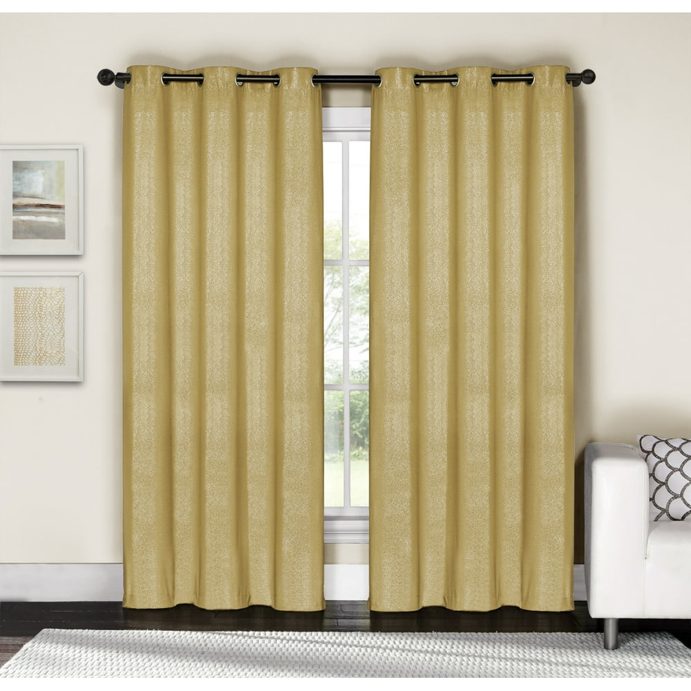 Gold and Silver Metallic Grommet Window Curtain Panel Pair Cotton
