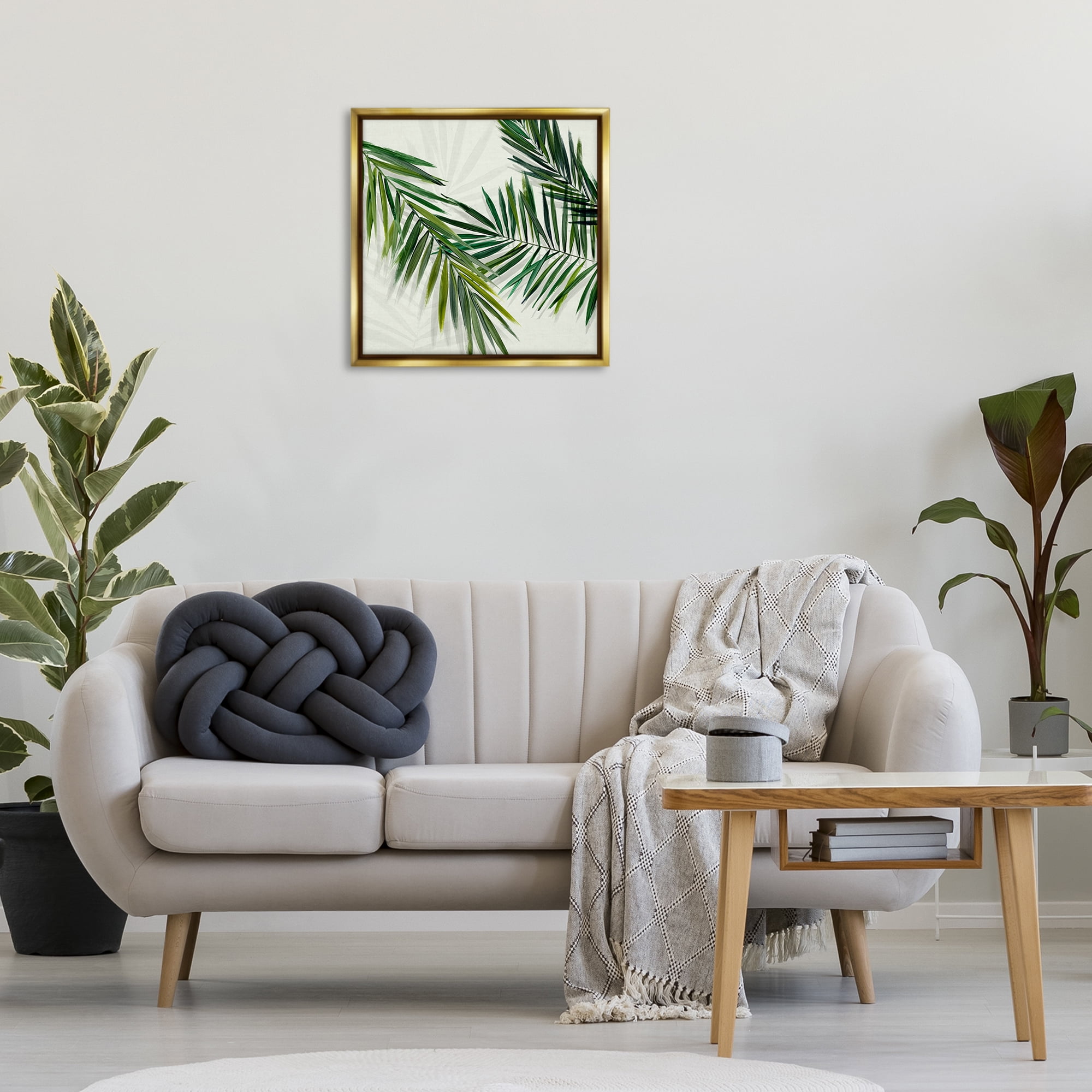 Stupell Industries Tropical Palms with Shadows Plants & Flowers Painting Gold Floater Framed Canvas Art Print Wall Art, 25 x 25
