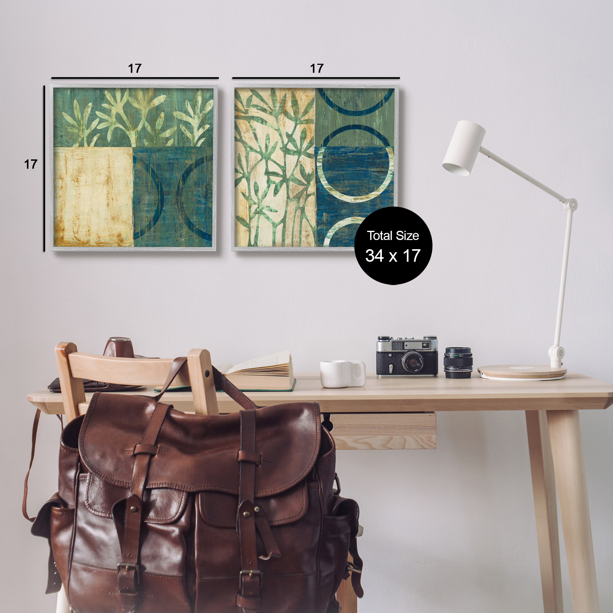 Stupell Industries Modern Botanical Shapes Abstract Painting Gray Framed Art Print Wall Art, 17 x 17, Set of 2