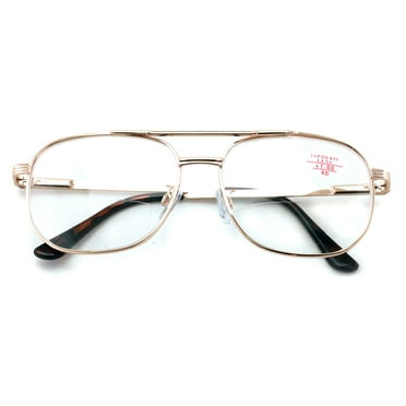 BiFocal Metal Aviator Reading Glasses - Spring Hinge Square Large Lens Reader Bi-Focal