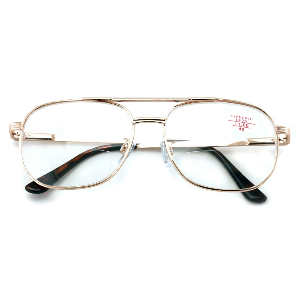 BiFocal Metal Aviator Reading Glasses Spring Hinge Square Large Lens