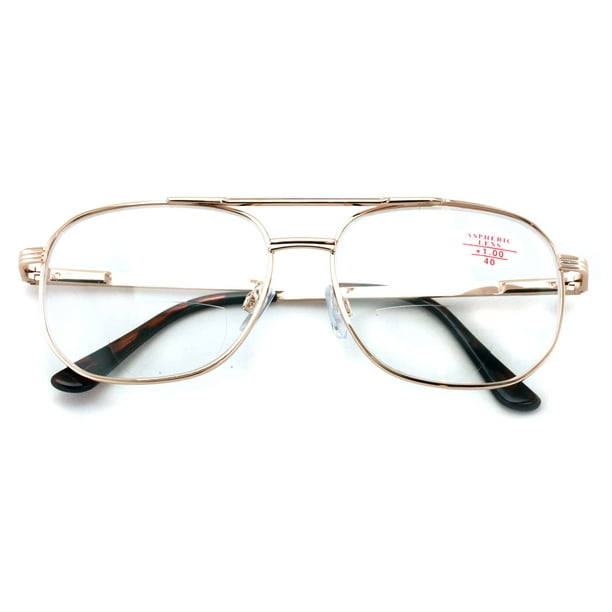 BiFocal Metal Aviator Reading Glasses Spring Hinge Square Large Lens